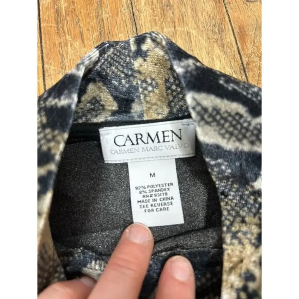 Carmen Marc Valvo Velvet Mock Neck Snakeskin Print Shirt Size M Mob‎ Wife Glam - Picture 5 of 7